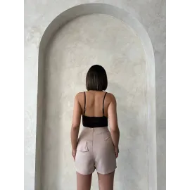 Valonlu Fırfırlı Şort Bej S24683 (Beden: M)
