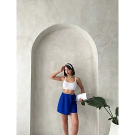 Fiyonklu Şort Etek Saks S255021 (Beden: M)