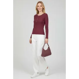 Çıtçıt Detaylı Bluz Mürdüm T4343 (Beden: L)