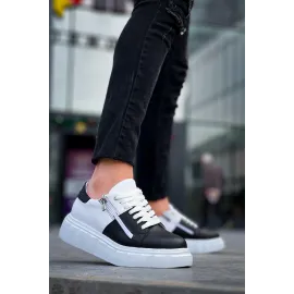 Kb-X155 Kuback Siyah Cilt Beyaz Cilt Detaylı Beyaz Yüksek Taban Günlük Spor Ayakkabı (Numara: 43)