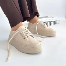 Carin Bej Keten Bağcıklı Spor Ayakkabı (Numara: 40)