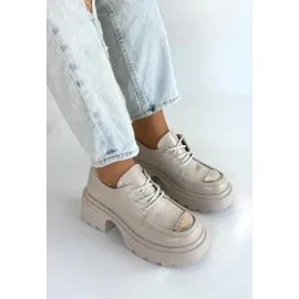 Kiya Bej Rugan Dolgu Topuk Oxford Ayakkabı (Numara: 38)