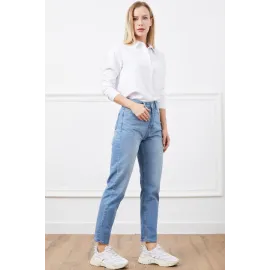 Yüksek Bel Mom Jean Pantolon Mavi (Beden: 36)