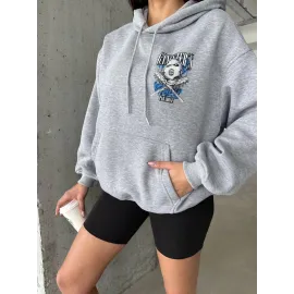 3 İplik Şardonlu Oversize Kafa Baskılı Sweat Gri (Beden: M)