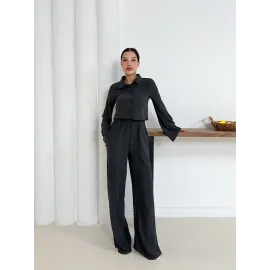 Gömlek Yaka Kaplama Düğmeli Takım Antrasit St265866 (Beden: Xl)