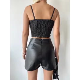 Tokalı Deri Şort Siyah S24444 (Beden: Xl)