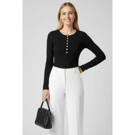 Çıtçıt Detaylı Bluz Siyah T4343 (Beden: Xl)