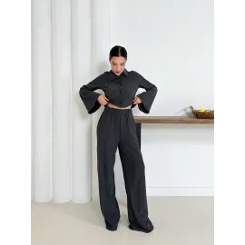 Gömlek Yaka Kaplama Düğmeli Takım Antrasit St265866 (Beden: Xl)