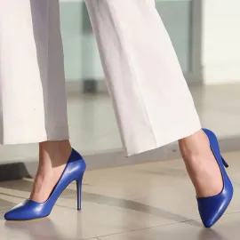 Jilya Mavi Cilt Stiletto Ayakkabı (Numara: 39)