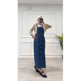 Etekli Salopet Enzim Süper Taş Yıkama Koyu Mavi D2521 (Beden: 38)