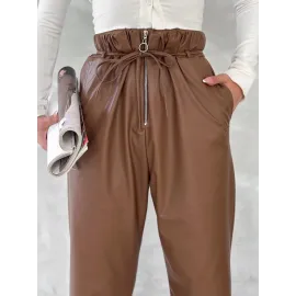 Kendinden İnce Kemerli Deri Pantolon Kahve T1178 (Beden: L)