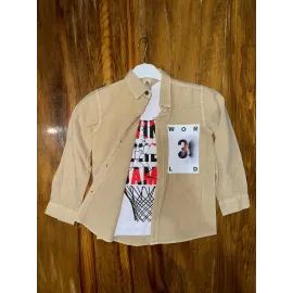 9-13 Yaş Tişört Gömlek Kombini Vizon (Beden: 11)