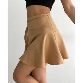 Kemerden Büzgülü Etek Camel (Beden: S)