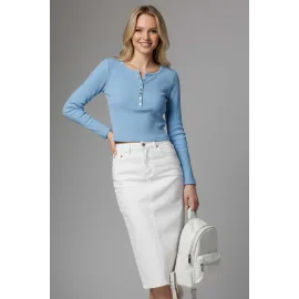 Çıtçıt Detaylı Bluz Mavi T4343 (Beden: M)