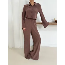 Gömlek Yaka Kaplama Düğmeli Takım Kahve St265866 (Beden: L)