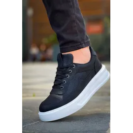 Kb-006 Kuback Siyah Cilt Yüksek Taban Bağcıklı Günlük Erkek Ayakkabı (Numara: 40)