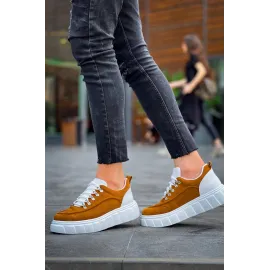 Kb-X10 Kuback Taba Süet Beyaz Yüksek Taban Günlük Spor Ayakkabı (Numara: 40)