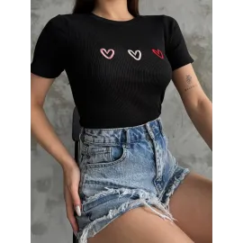 Üçlü Kalp Nakışlı Bluz Siyah (Beden: Standart)