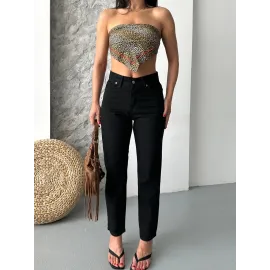 Mom Fit Enzim Taş Yıkama Jeans Pantolon Siyah D2006 (Beden: 34)