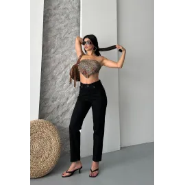 Mom Fit Enzim Taş Yıkama Jeans Pantolon Siyah D2006 (Beden: 36)