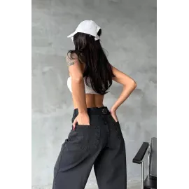 Arkadan Tokalı Jeans Pantolon Siyah (Beden: 40)