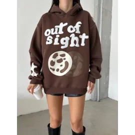 3 İplik Şardonlu Oversize Out Of Baskılı Sweat Kahve (Beden: M)