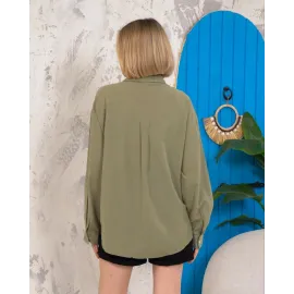 Relax Fit Keten Gömlek Haki S255349 (Beden: M)