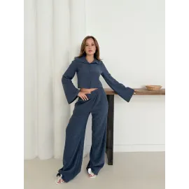 Gömlek Yaka Kaplama Düğmeli Takım Lacivert St265866 (Beden: Xl)