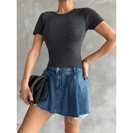 Önü Taşlı Antrasit Bluz S3512 (Beden: Standart)