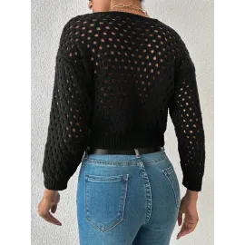 Büyük Düğmeli Delikli Hırka Siyah (Beden: Standart)