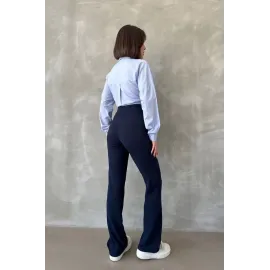 Önü Cumalı İthal Krep Pantolon Lacivert (Beden: M)