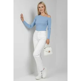 Tek Omuz İpli Bluz Mavi T4328 (Beden: M)