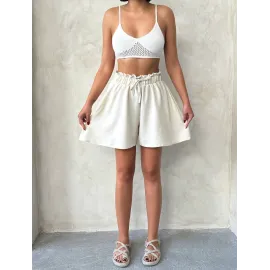 Volanlı Keten Şort Bej S255058 (Beden: L)