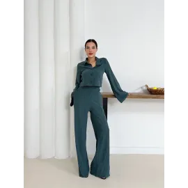Gömlek Yaka Kaplama Düğmeli Takım Petrol Yeşili St265866 (Beden: M)