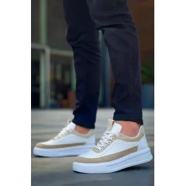 Kb-006 Kuback Beyaz Cilt Bej Süet  Yüksek Taban Bağcıklı Günlük Erkek Ayakkabı (Numara: 44)