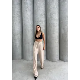 Çımalı Keten Pantolon Bej (Beden: M)