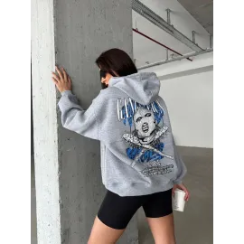 3 İplik Şardonlu Oversize Kafa Baskılı Sweat Gri (Beden: S)