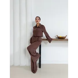 Gömlek Yaka Kaplama Düğmeli Takım Kahve St265866 (Beden: Xl)