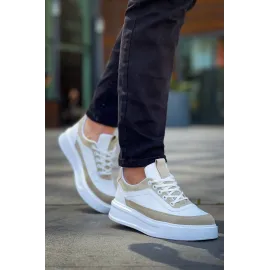 Kb-006 Kuback Beyaz Cilt Bej Süet  Yüksek Taban Bağcıklı Günlük Erkek Ayakkabı (Numara: 43)