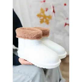 Mordi Beyaz Oval Burunlu Su Geçirmez İçi Kürklü  Bot (Numara: 37)