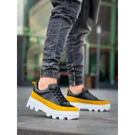 Kb-056 Kuback Siyah Sarı Detaylı Beyaz Yüksek Taban Günlük Spor Ayakkabı (Numara: 41)