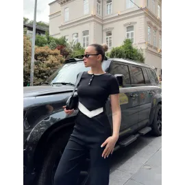 Düğme Yakalı Siyah Alt Üst Takım S3943 (Beden: S)