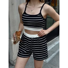 Çizgili Şortlu Takım Siyah S3978 (Beden: Xl)