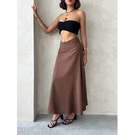 Uzun Astarlı Etek S255043 Kahve (Beden: L)