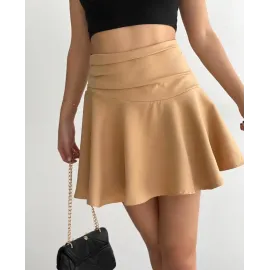 Kemerden Büzgülü Etek Camel (Beden: M)