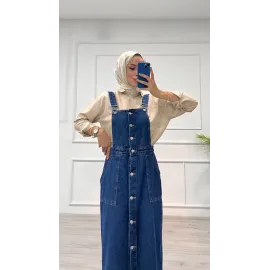 Etekli Salopet Enzim Süper Taş Yıkama Koyu Mavi D2521 (Beden: 38)