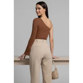 Tek Omuzlu Basic Bluz Kahve T4275 (Beden: S)