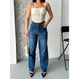 Baggy Süper Taş Bıyık Yıkama Koyu Mavi Jeans Pantolon D2007 (Beden: 42)