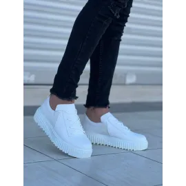 Kb-X502  Kuback Beyaz Cilt Yüksek Beyaz Taban Bağcık Detaylı Lastikli Günlük Erkek Ayakkabı (Numara: 43)