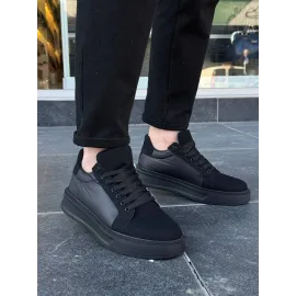 Kb-046 Kuback Siyah Paraşüt Siyah Yüksek Taban Günlük Spor Ayakkabı (Numara: 40)